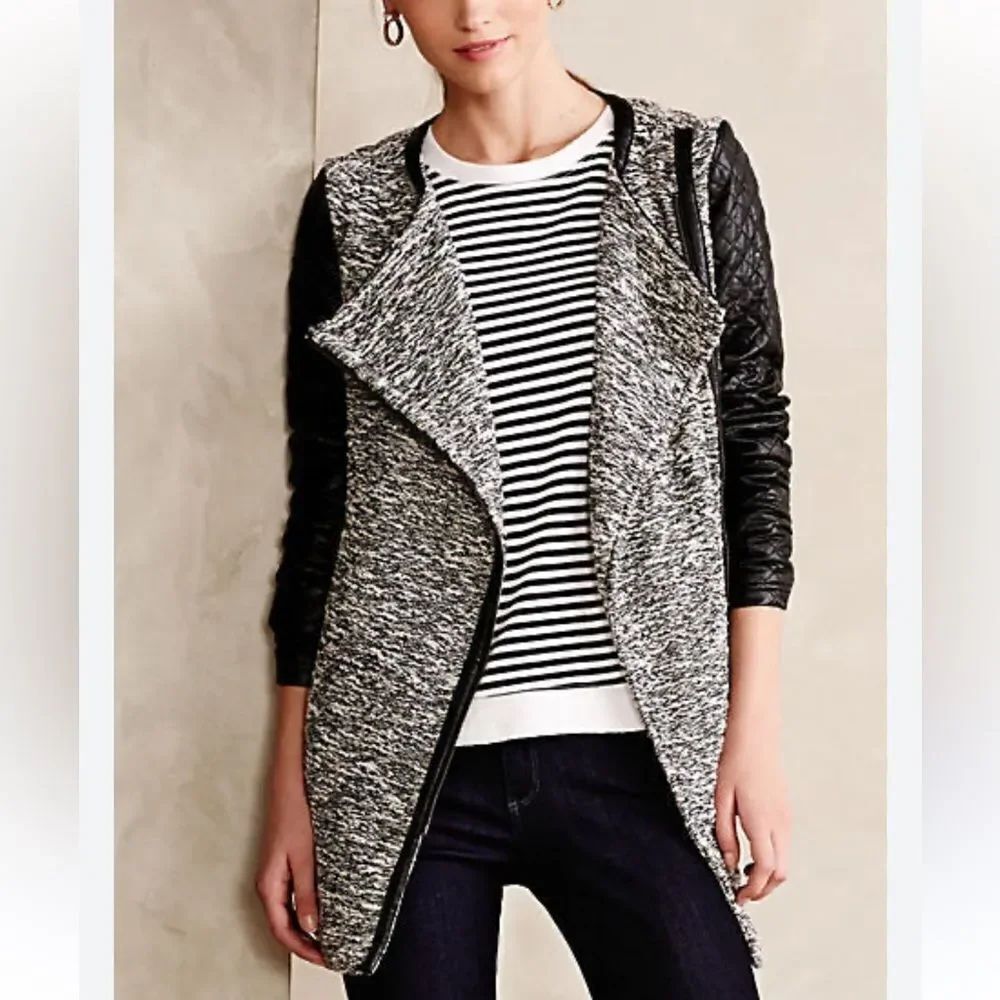Anthropologie Cartonnier Tela Moto Sweater Grey Black Women’s Small